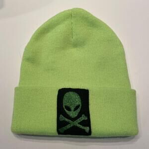 Alien goth Gothic neon, green beanie, winter cap, toque tuque hat skullcap goth
